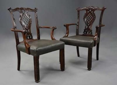 Pair of fine quality Chippendale style mahogany open armchairs