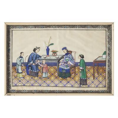 Pair of framed Chinese watercolour pith paper paintings of dignitaries