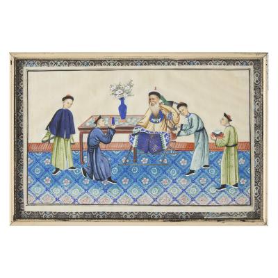 Pair of framed Chinese watercolour pith paper paintings of dignitaries