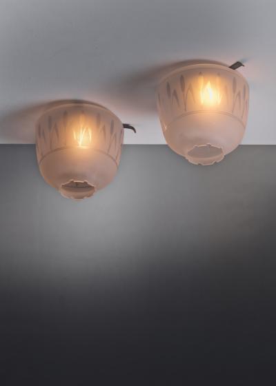 Pair of frosted glass ceiling lamps