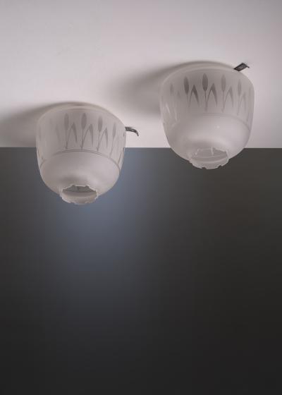 Pair of frosted glass ceiling lamps
