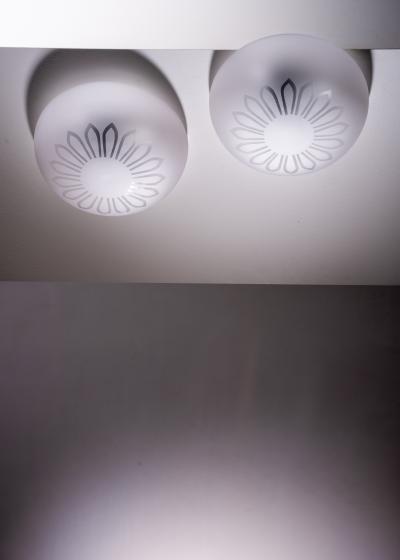 Pair of frosted glass flush mount ceiling lamps