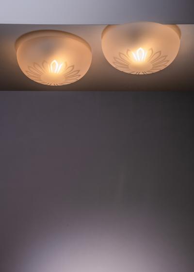Pair of frosted glass flush mount ceiling lamps