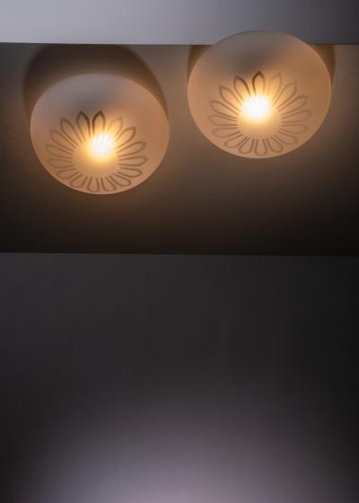 Pair of frosted glass flush mount ceiling lamps