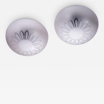 Pair of frosted glass flush mount ceiling lamps
