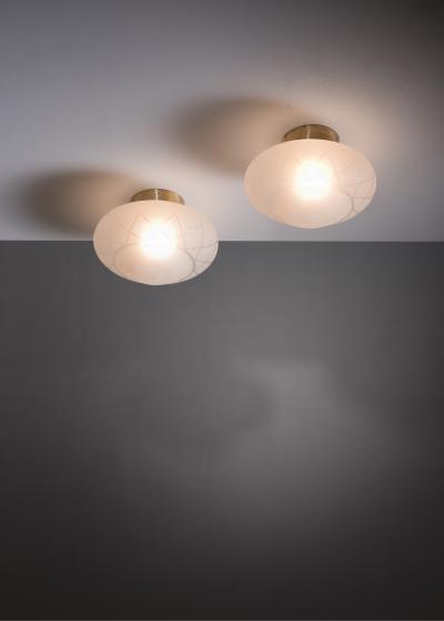 Pair of frosted glass flush mount ceiling lamps