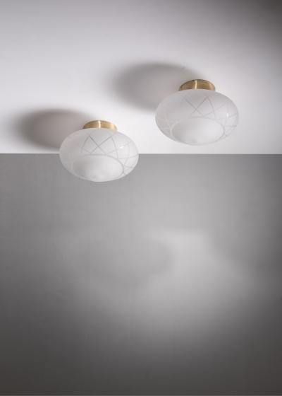 Pair of frosted glass flush mount ceiling lamps