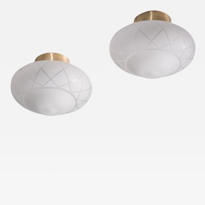 Pair of frosted glass flush mount ceiling lamps