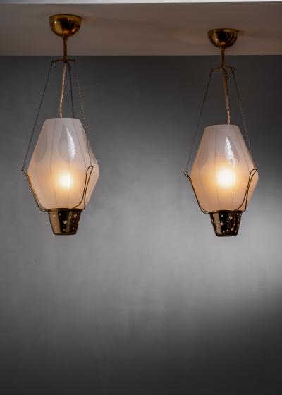 Pair of frosted glass pendants