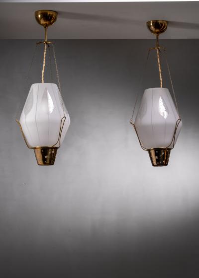 Pair of frosted glass pendants