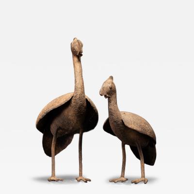 Pair of funeral objects representing Guinea Fowls Bamana People Mali