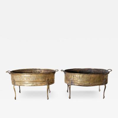 Pair of garden braziers in embossed and gilded copper brass fe