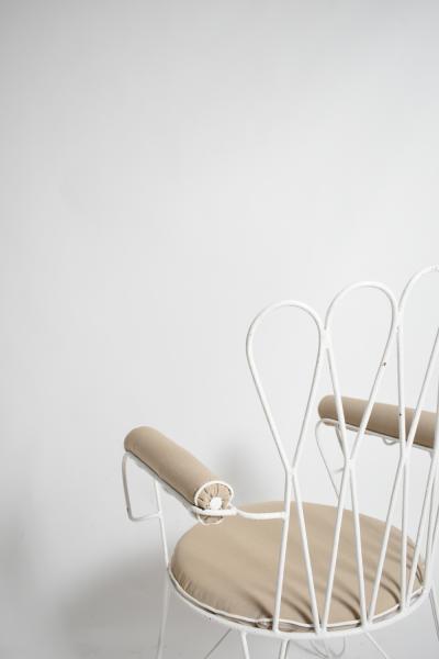 Pair of garden white wrought iron chairs 1960s 