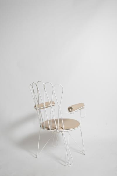 Pair of garden white wrought iron chairs 1960s 