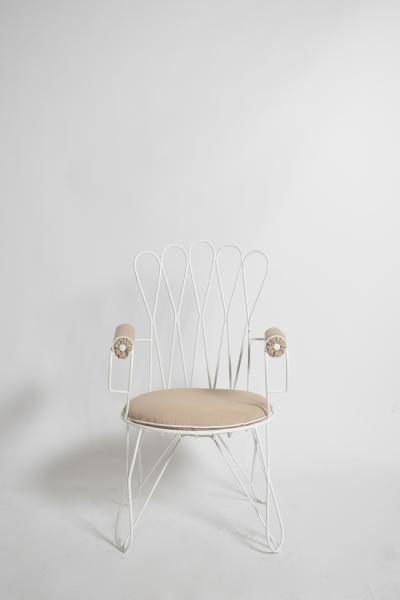 Pair of garden white wrought iron chairs 1960s 