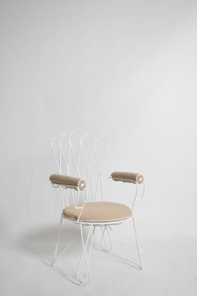 Pair of garden white wrought iron chairs 1960s 