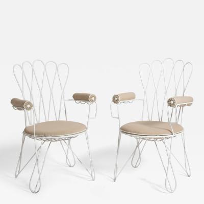 Pair of garden white wrought iron chairs 1960s 