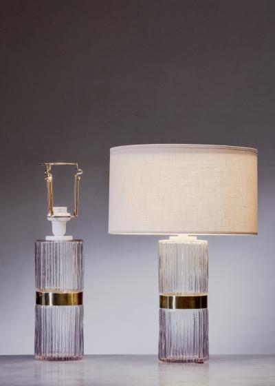 Pair of glass and brass table lamps
