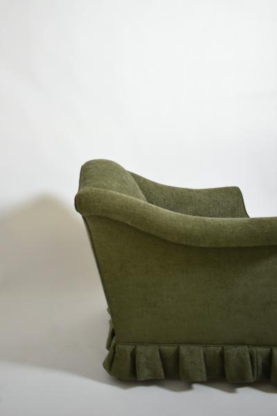 Pair of green fabric fringe armchairs 1940s 
