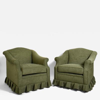 Pair of green fabric fringe armchairs 1940s 