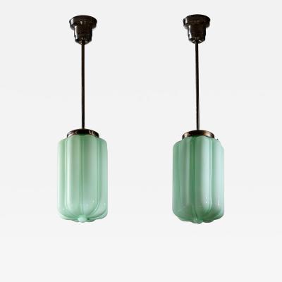 Pair of green glass pendants