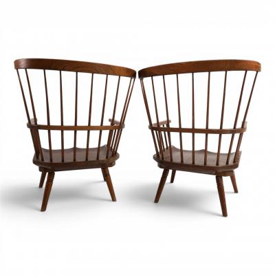 Pair of handmade Windsor lounge chairs England circa 1960