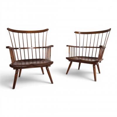 Pair of handmade Windsor lounge chairs England circa 1960
