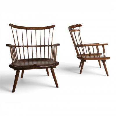 Pair of handmade Windsor lounge chairs England circa 1960
