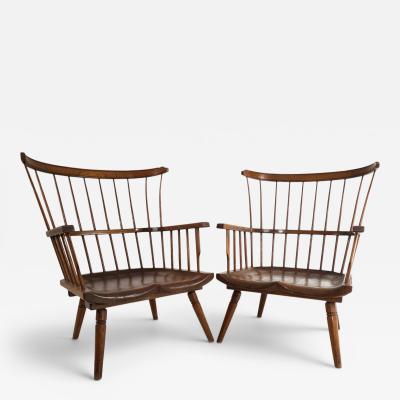 Pair of handmade Windsor lounge chairs England circa 1960