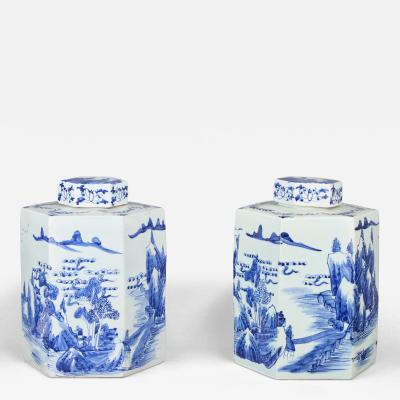 Pair of hexagonal Chinese Porcelain Jars 20th Century