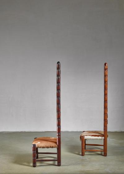 Pair of high back ladder chairs with goatskin seating 1960s