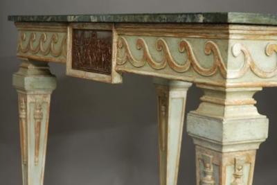 Pair of highly decorative Italian console tables with marble tops