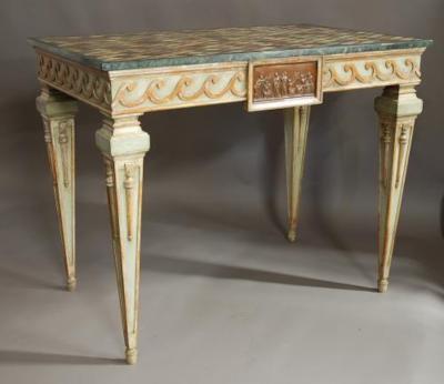 Pair of highly decorative Italian console tables with marble tops