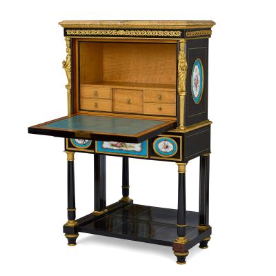 Pair of impressive marble porcelain and ormolu mounted Victorian secretaires