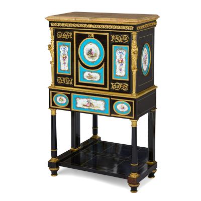 Pair of impressive marble porcelain and ormolu mounted Victorian secretaires