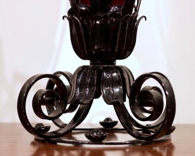 Pair of iron and red glass vases Italy 1920