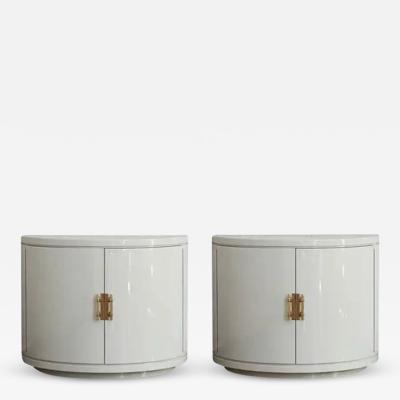 Pair of ivory lacquered half moon sideboards with brass details 1930s 