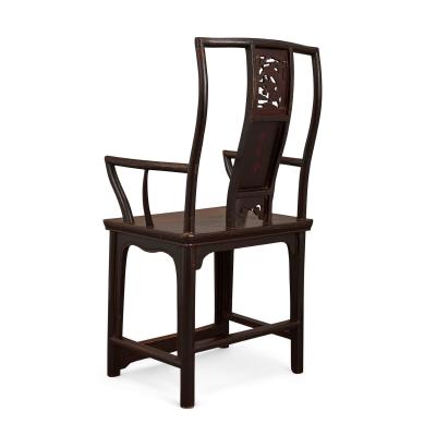 Pair of lacquered and painted Chinese yoke back armchairs