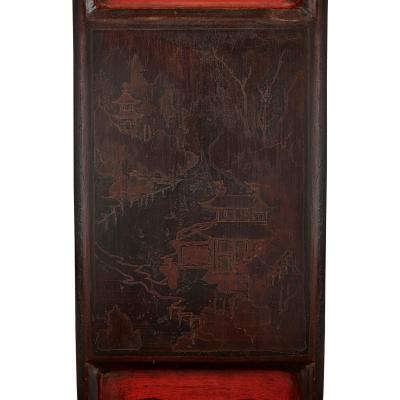 Pair of lacquered and painted Chinese yoke back armchairs