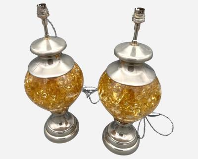 Pair of lamps in fractal resin and nickel plated metal France circa 1970