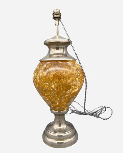 Pair of lamps in fractal resin and nickel plated metal France circa 1970