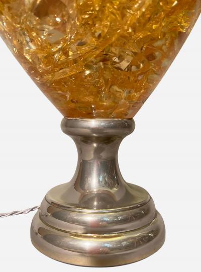 Pair of lamps in fractal resin and nickel plated metal France circa 1970