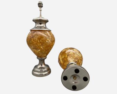 Pair of lamps in fractal resin and nickel plated metal France circa 1970