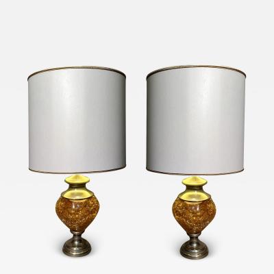 Pair of lamps in fractal resin and nickel plated metal France circa 1970