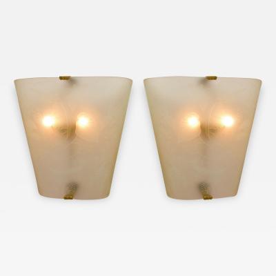 Pair of large Art Deco etched glass lights