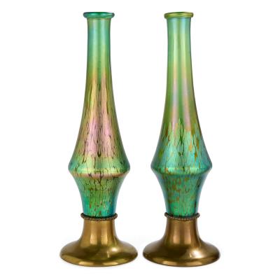 Pair of large Austrian Jugendstil glass and gilt metal vases