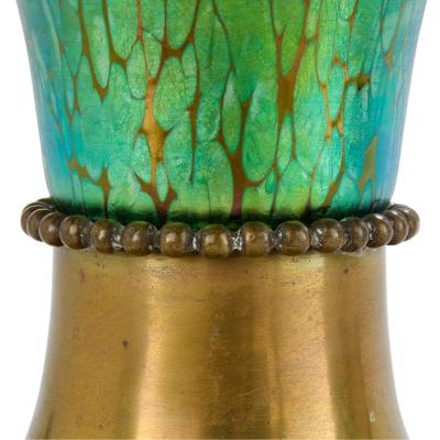 Pair of large Austrian Jugendstil glass and gilt metal vases