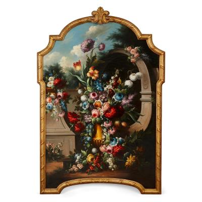 Pair of large Baroque style floral still life oil paintings