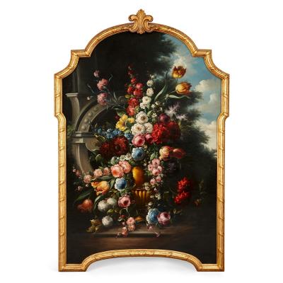 Pair of large Baroque style floral still life oil paintings