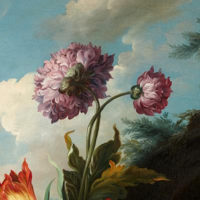 Pair of large Baroque style floral still life oil paintings